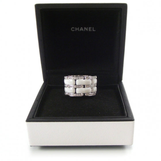Chanel 18k White Gold Diamond Ceramic Ultra Ring White 3 of 7