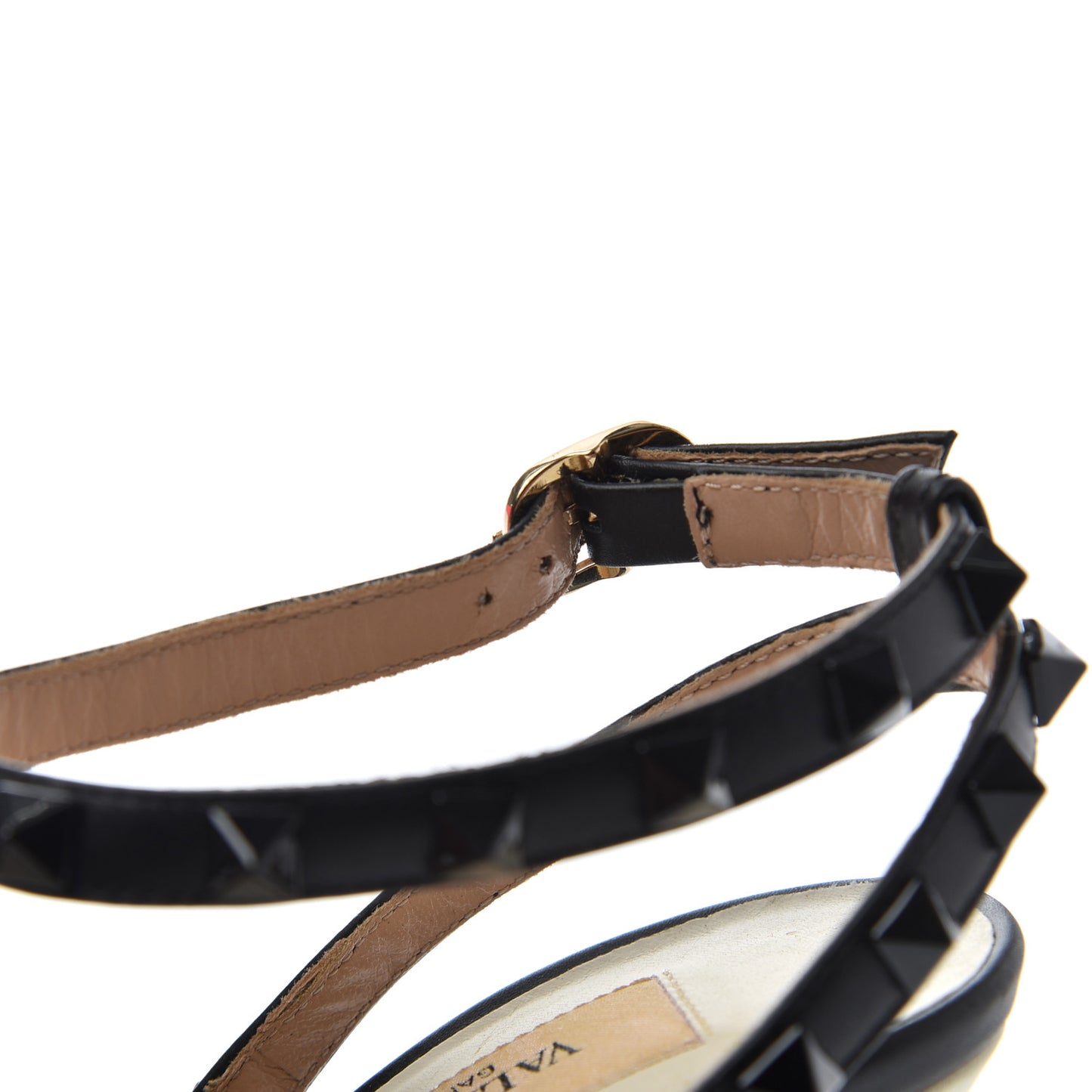 Calfskin Rockstud Ankle Strap 100mm Pumps 37.5 Light Ivory Black