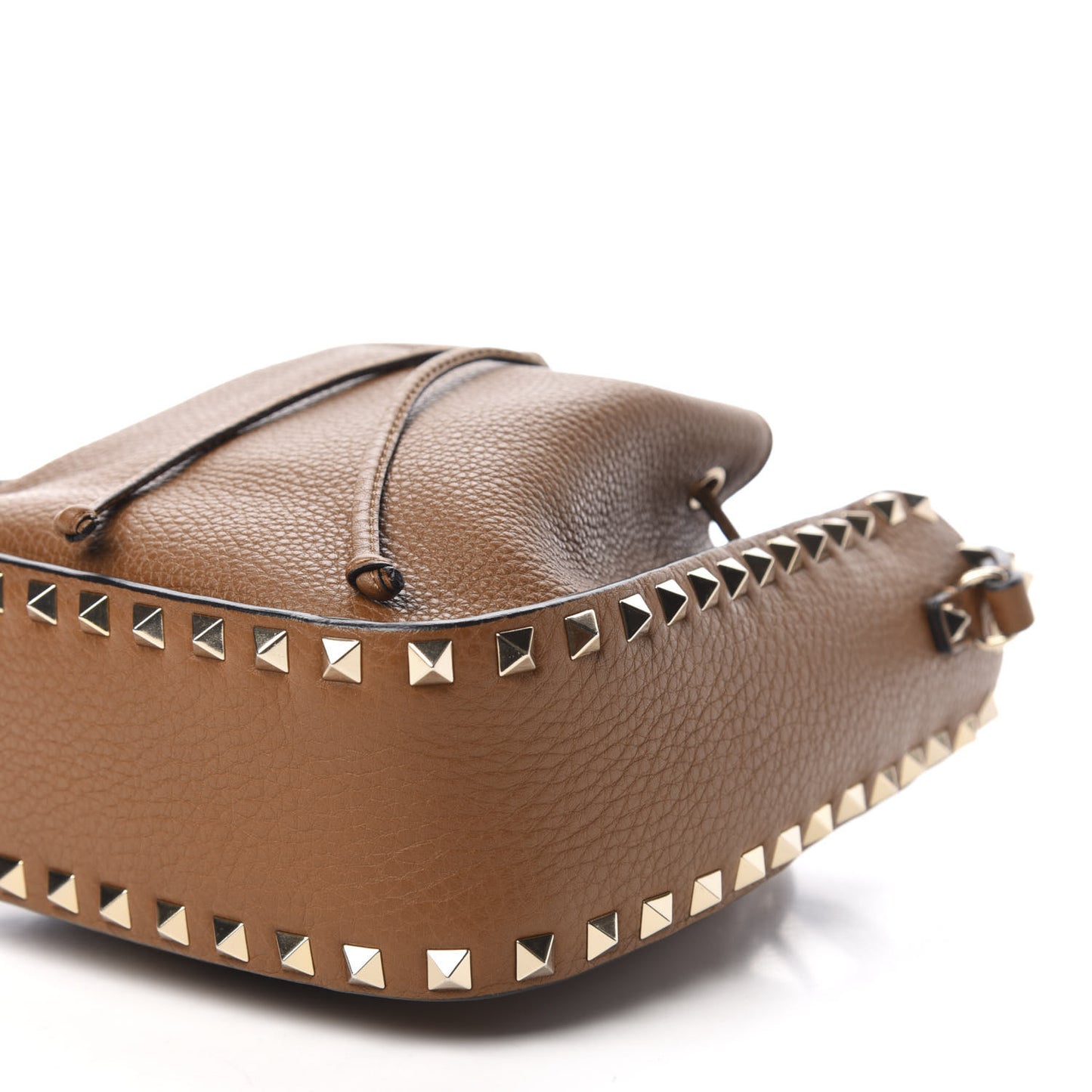 Grained Calfskin Rockstud Bucket Bag Bright Cognac