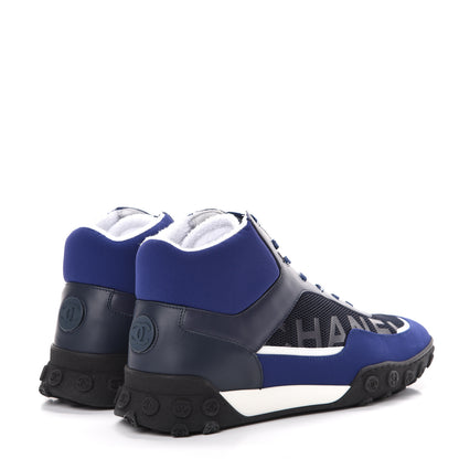 Chanel Calfskin Mesh Lycra Womens Logo High Top Sneakers 40.5 Navy 4 of 9