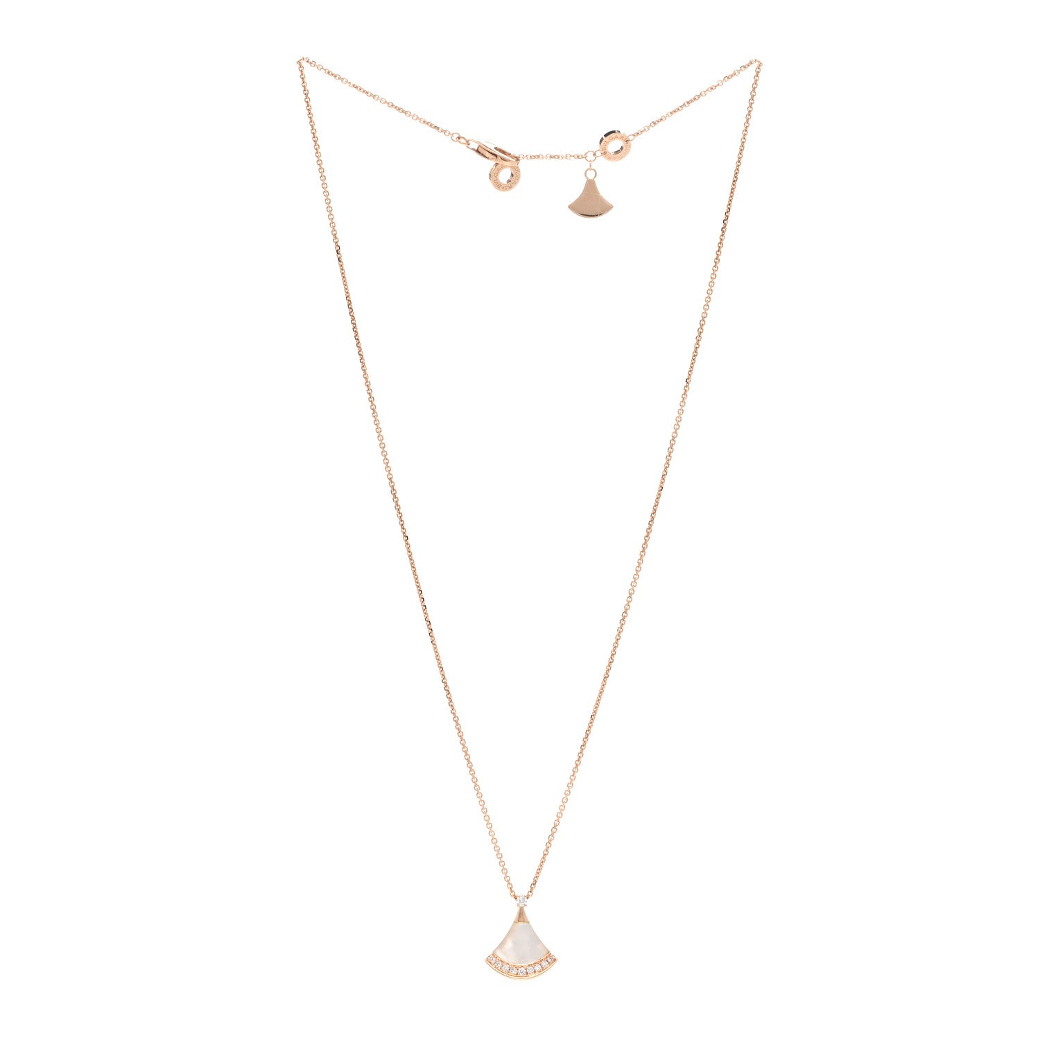 Bulgari 18K Rose Gold Diamond Mother of Pearl Divas' Dream Pave Pendant Necklace 3 of 5