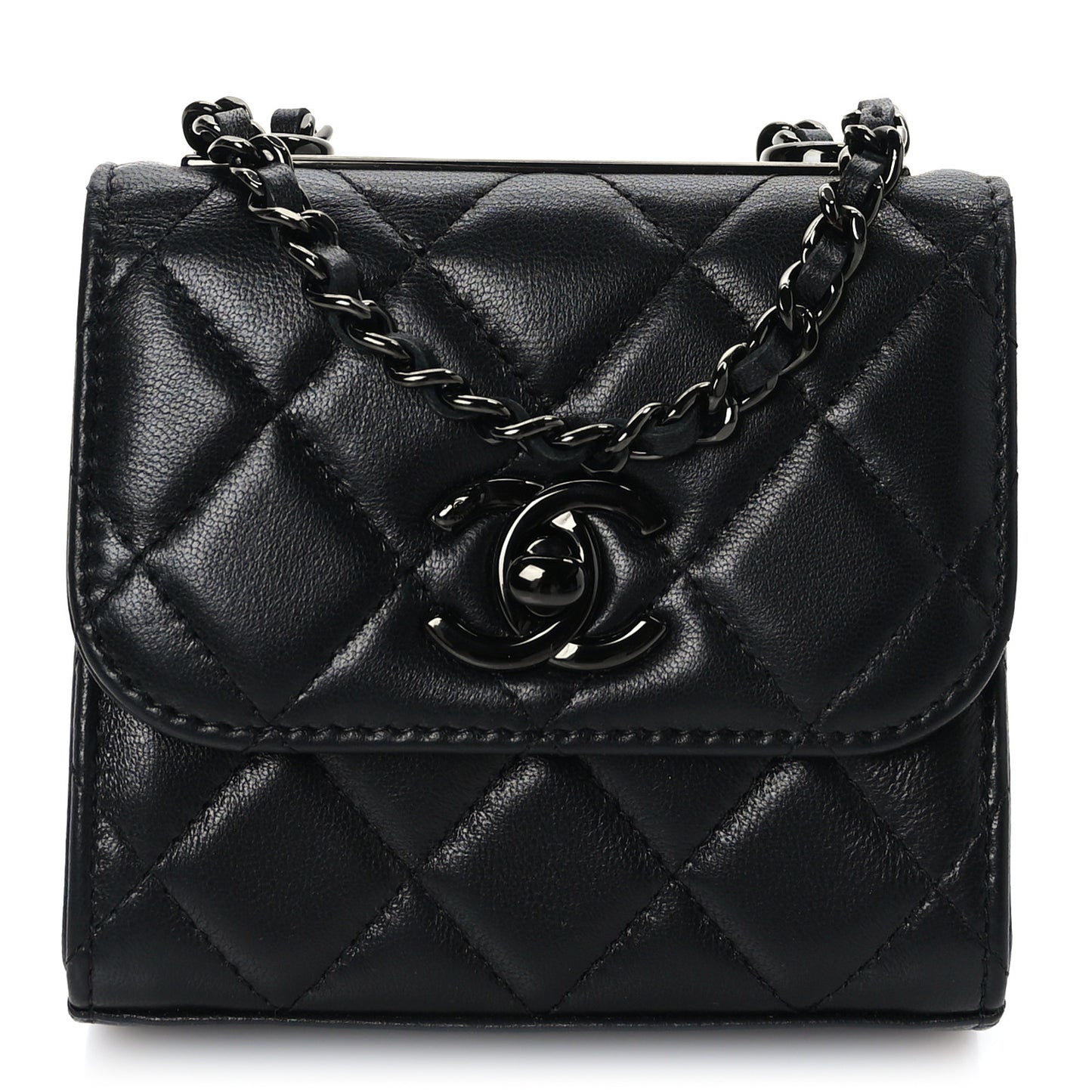 Lambskin Quilted Mini Trendy CC Clutch With Chain So Black