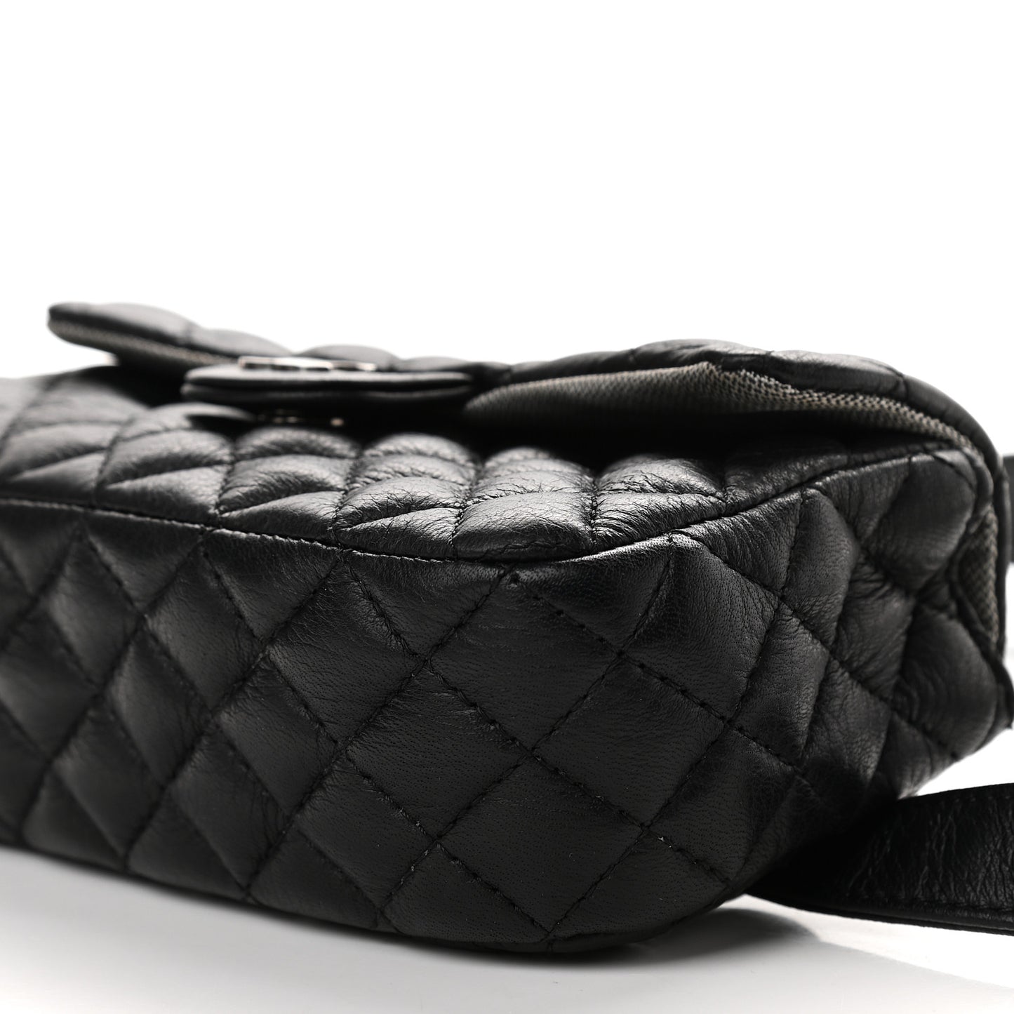 Calfskin Quilted CC Uniform Flap Belt Bag Black