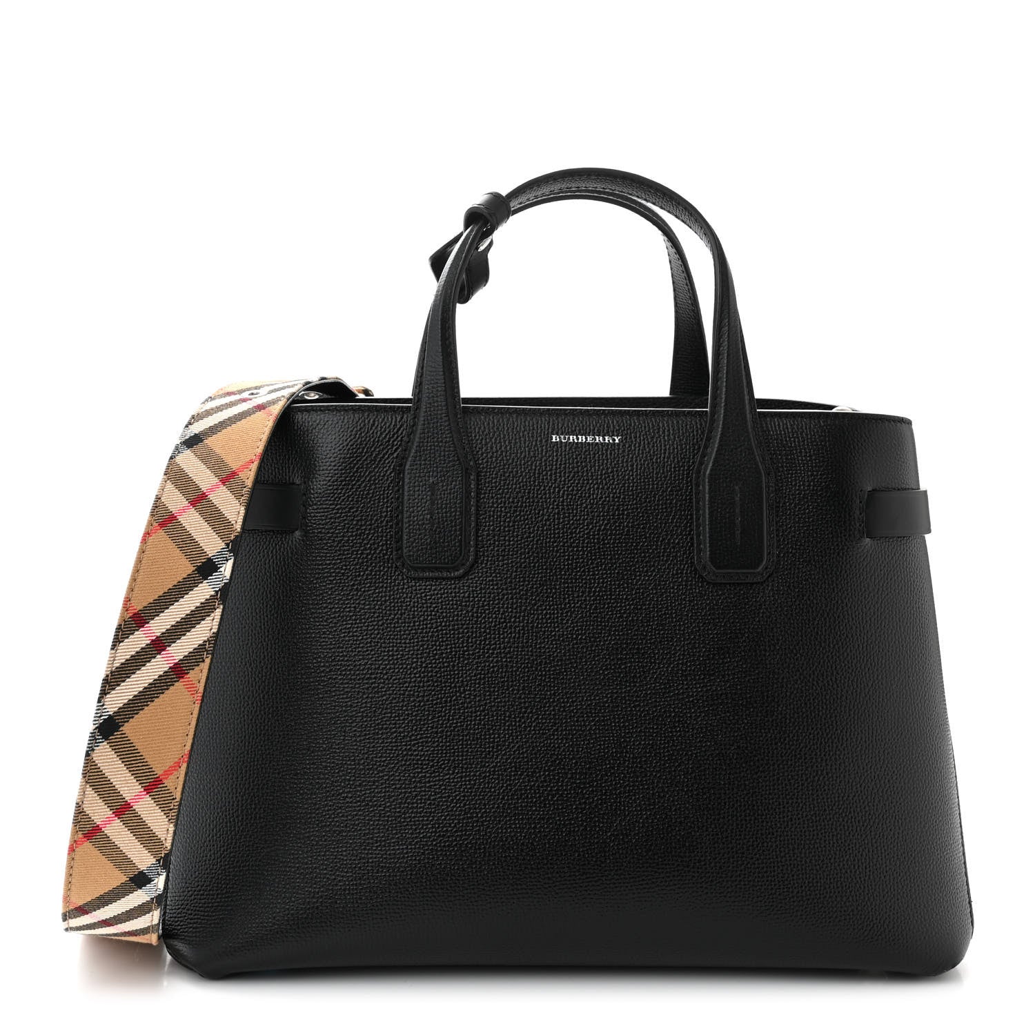 Burberry Derby Calfskin House Check Medium Banner Tote Black 1 of 11