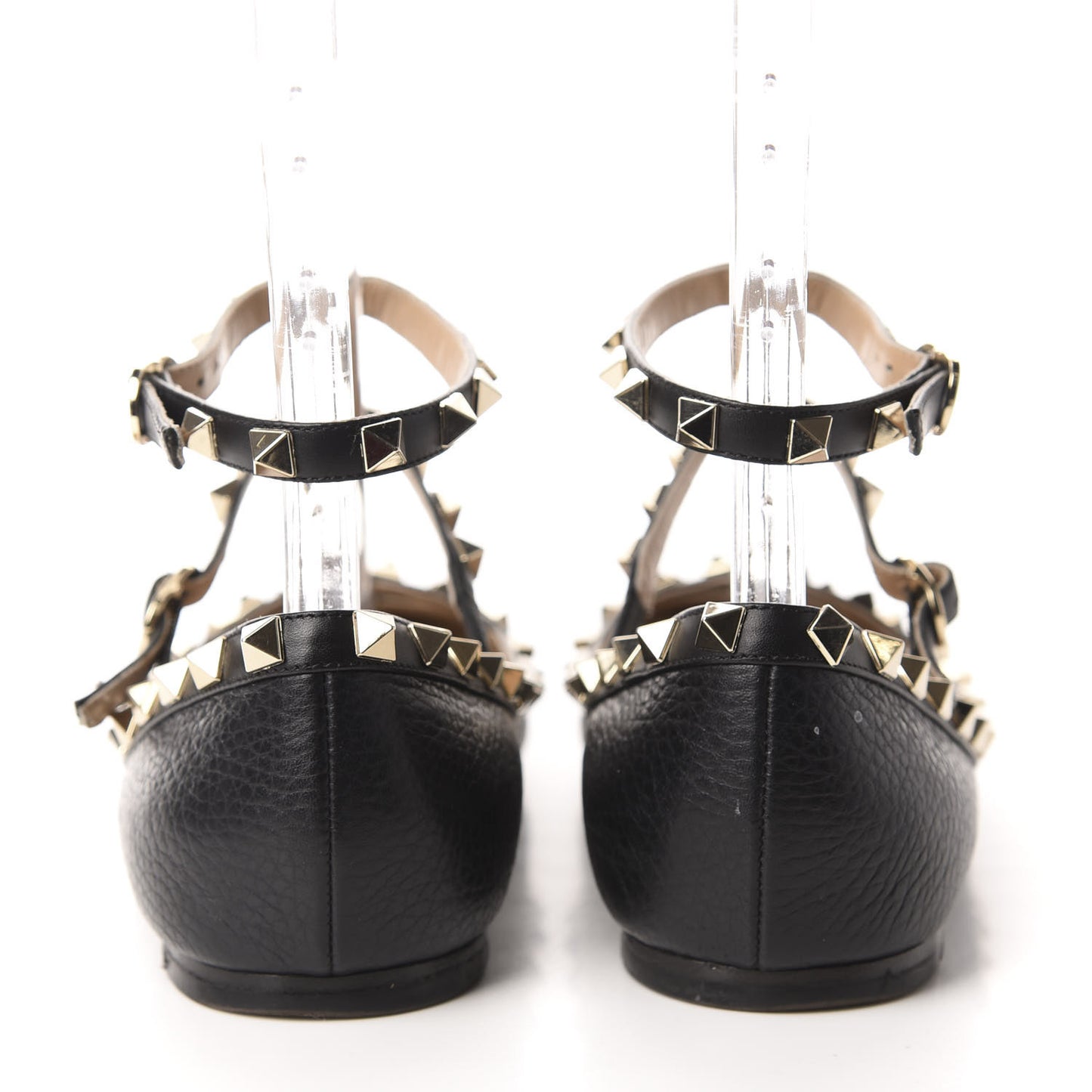 Pebbled Calfskin Rockstud Cage Ballerina Flats 39.5 Black