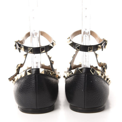 Valentino Garavani Pebbled Calfskin Rockstud Cage Ballerina Flats 39.5 Black 5 of 12