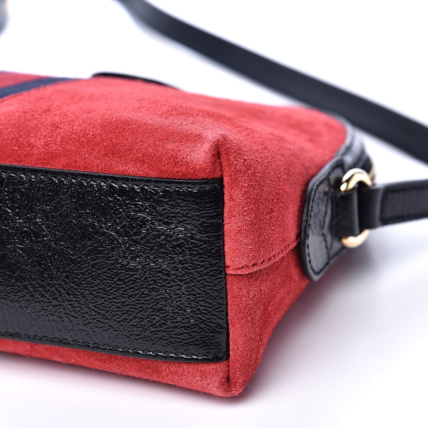 Suede Patent Web GG Small Ophidia Dome Shoulder Bag Hibiscus Red