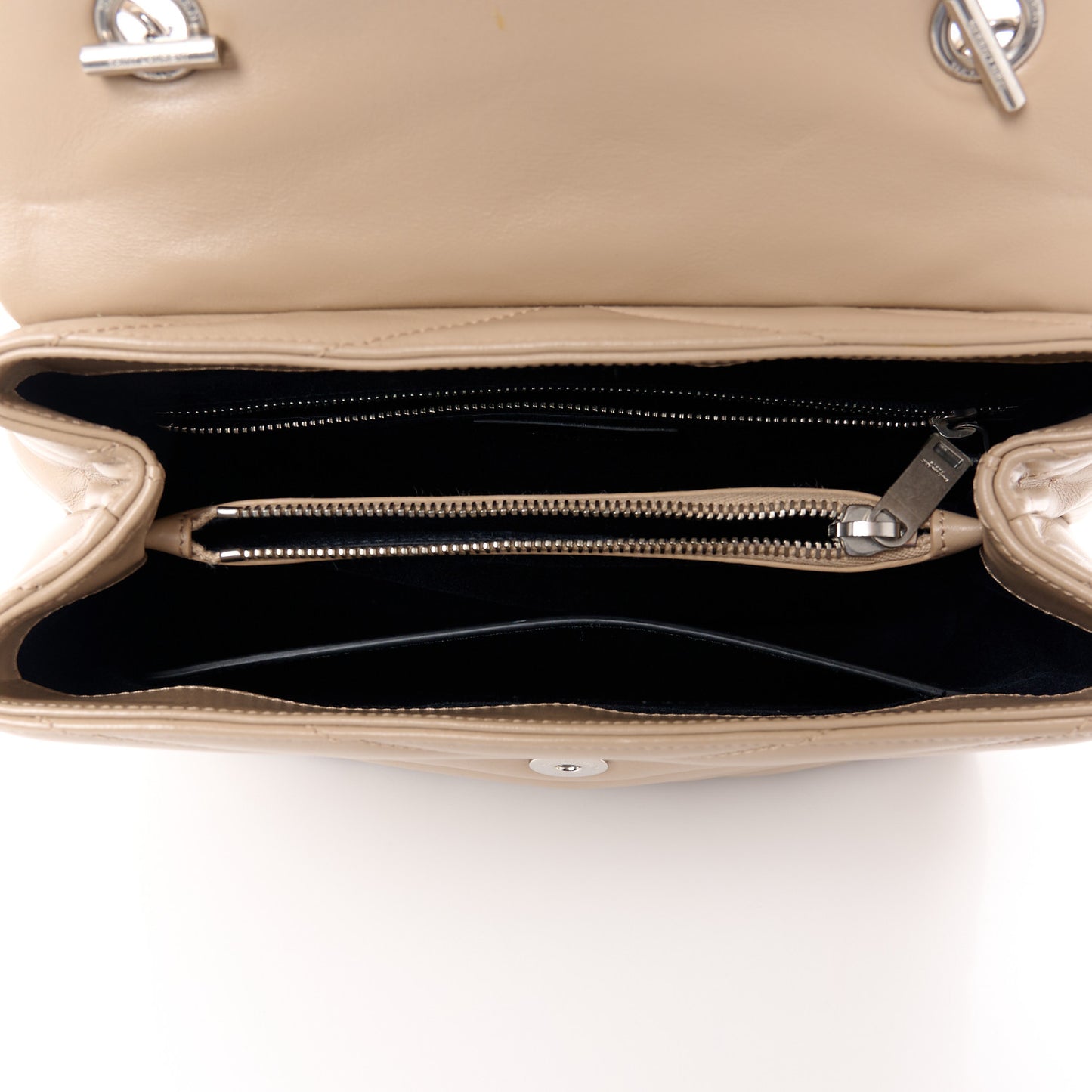 Calfskin Y Quilted Monogram Medium Loulou Satchel Dark Beige