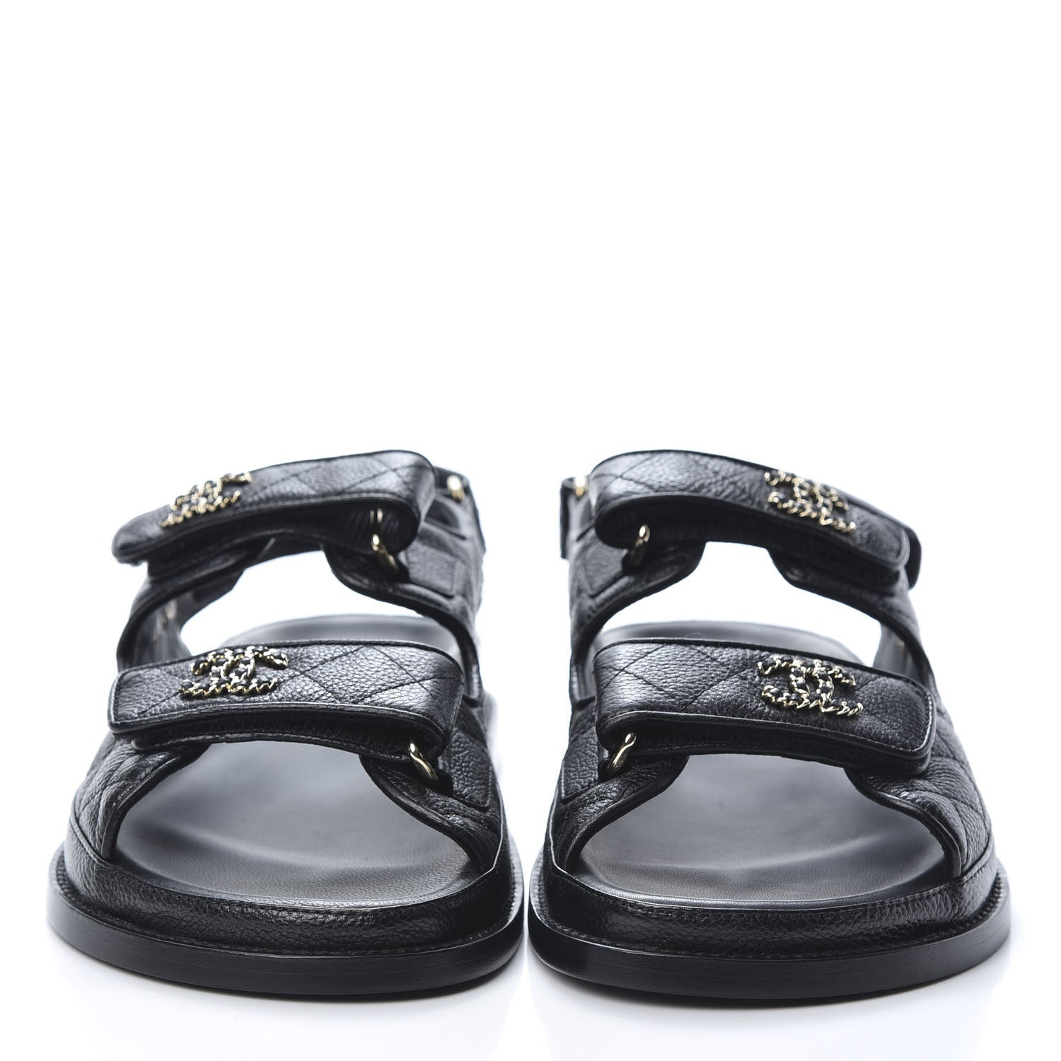 Chanel Grained Calfskin Velcro Dad Sandals 37.5 Black 2 of 8