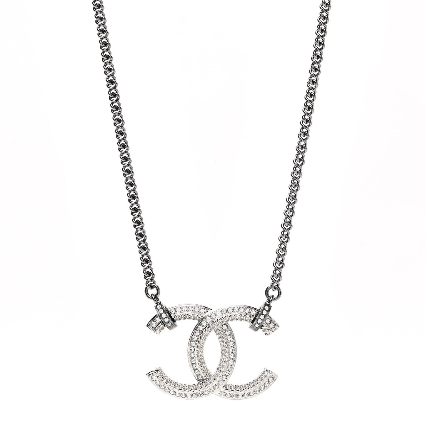 Crystal CC Pendant Necklace Silver
