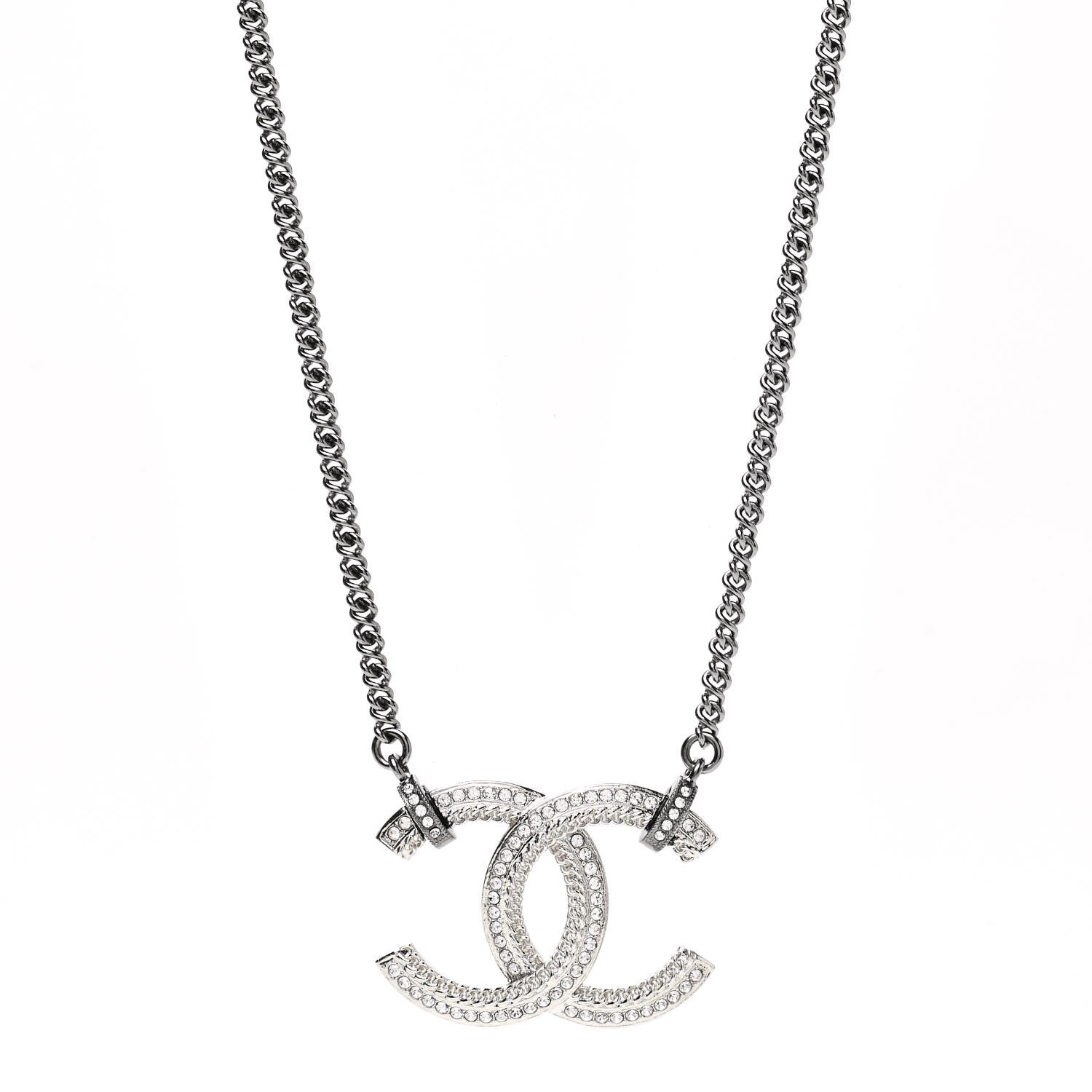 Chanel Crystal CC Pendant Necklace Silver 1 of 6