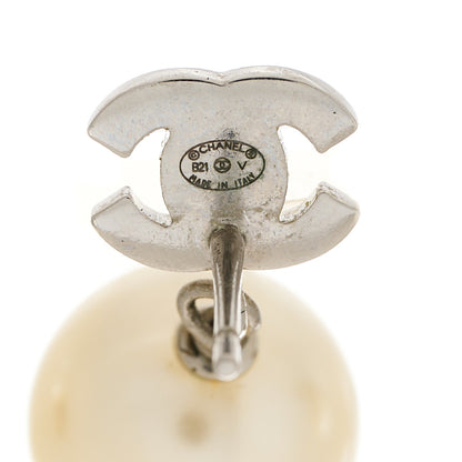 Chanel Crystal Pearl CC Drop Earrings Silver Pearly White 4 of 5