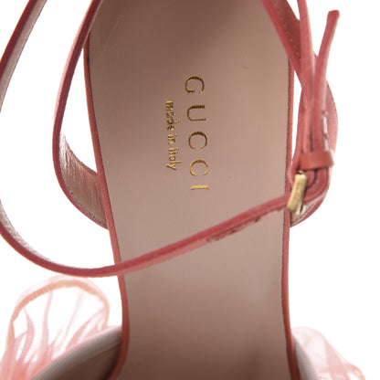Gucci Tulle Ruffle High Heel Slingback Sandals 39 Peach White 6 of 7