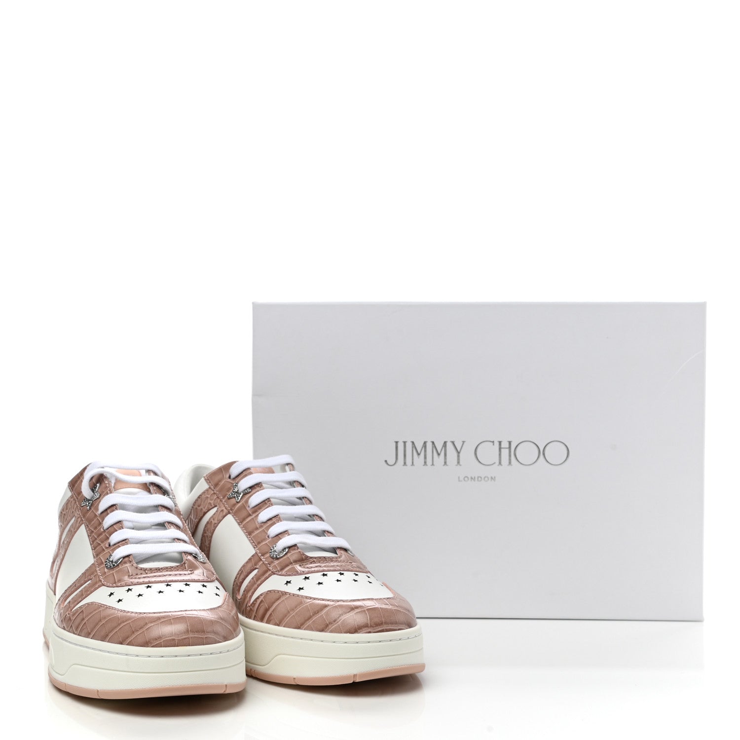 Jimmy Choo Calfskin Crocodile Embossed Hawaii Sneakers 40 Blossom White 8 of 8