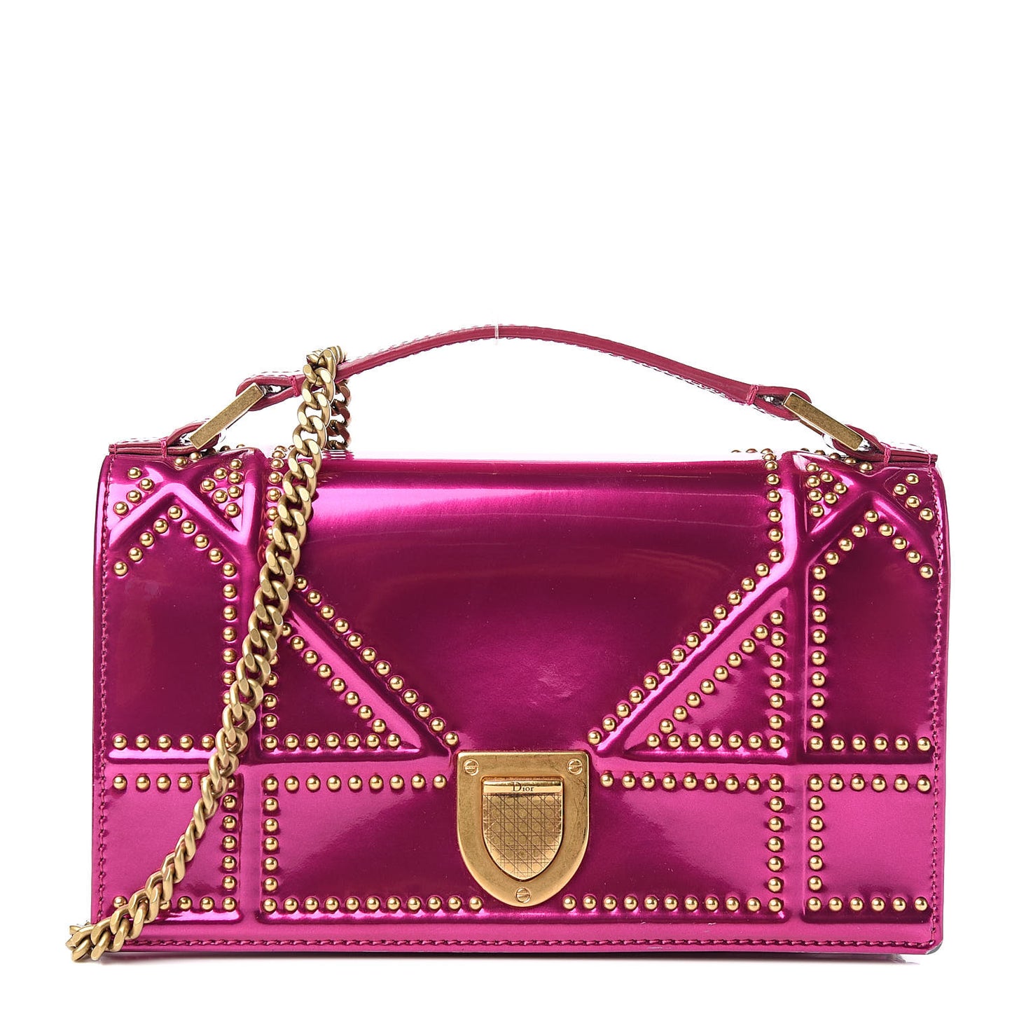 Patent Studded Diorama Top Handle Wallet on Chain Pouch Pink