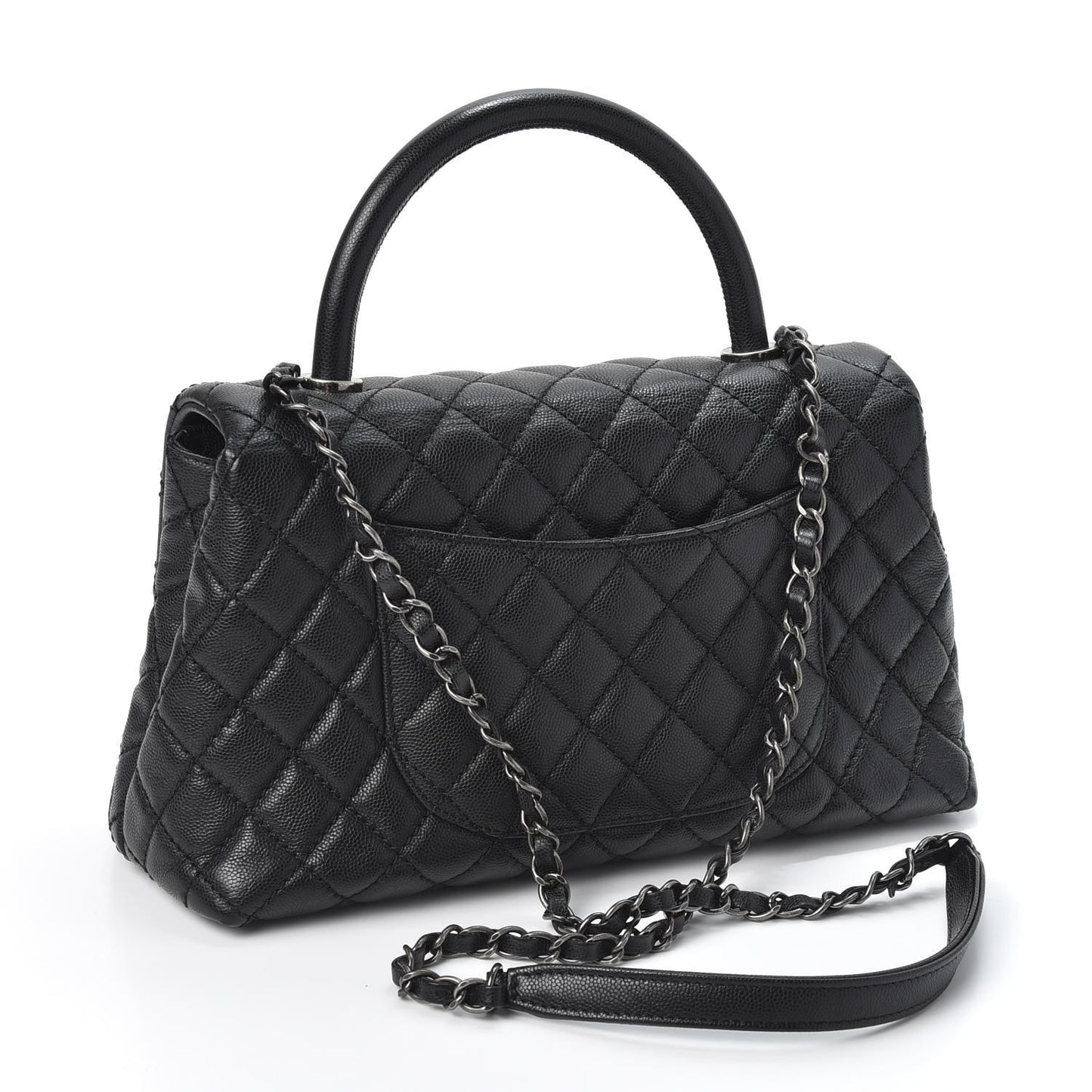 Caviar Quilted Small Coco Handle Flap Black