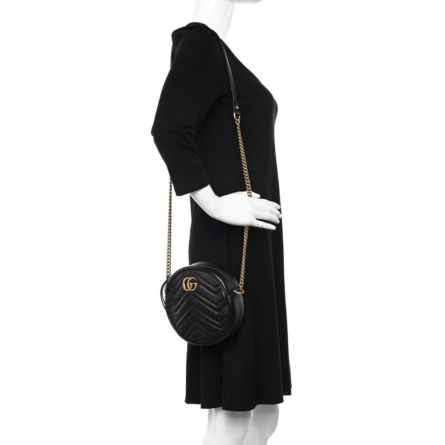Azalea Calfskin Matelasse Heart Mini GG Marmont Round Shoulder Bag Black