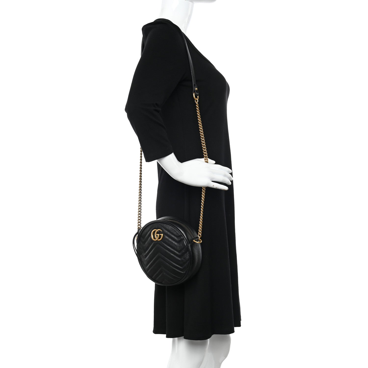 Gucci Azalea Calfskin Matelasse Heart Mini GG Marmont Round Shoulder Bag Black 3 of 12