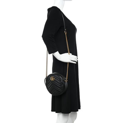 Gucci Azalea Calfskin Matelasse Heart Mini GG Marmont Round Shoulder Bag Black 3 of 12