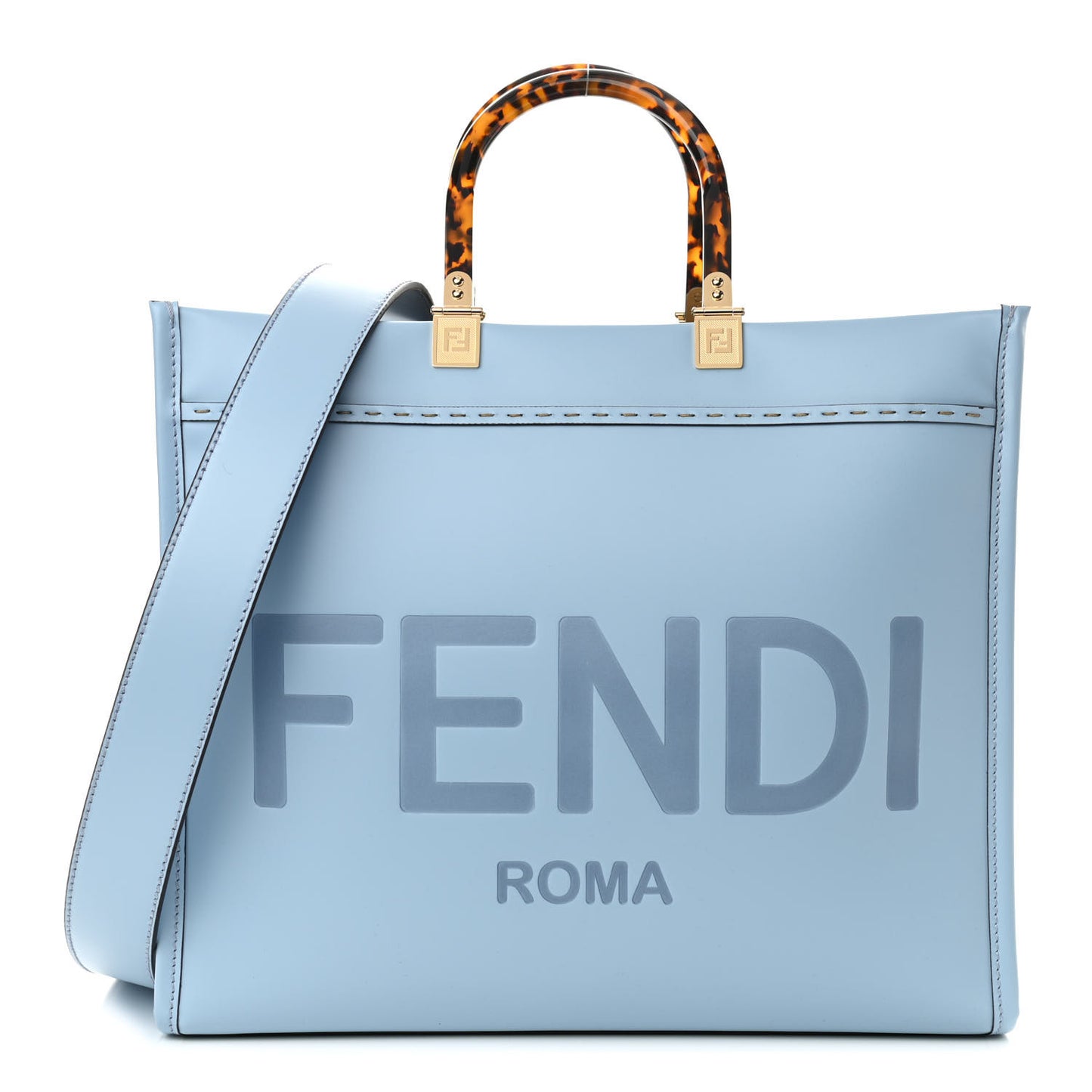 Vitello King Plexiglass Logo Embossed Medium Fendi Sunshine Shopper Tote Azzurro Baby