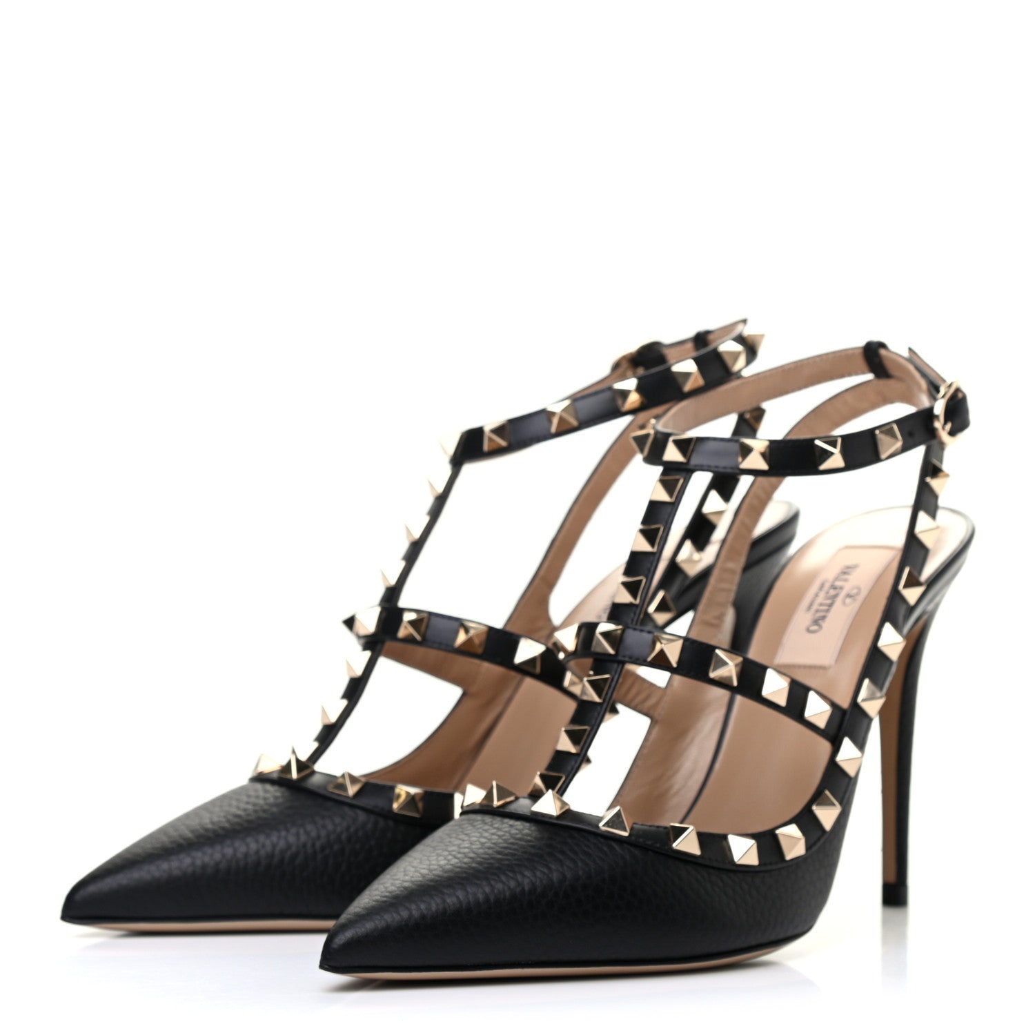 Valentino Garavani Pebbled Calfskin Rockstud Ankle Strap Pumps 39 Black 3 of 7