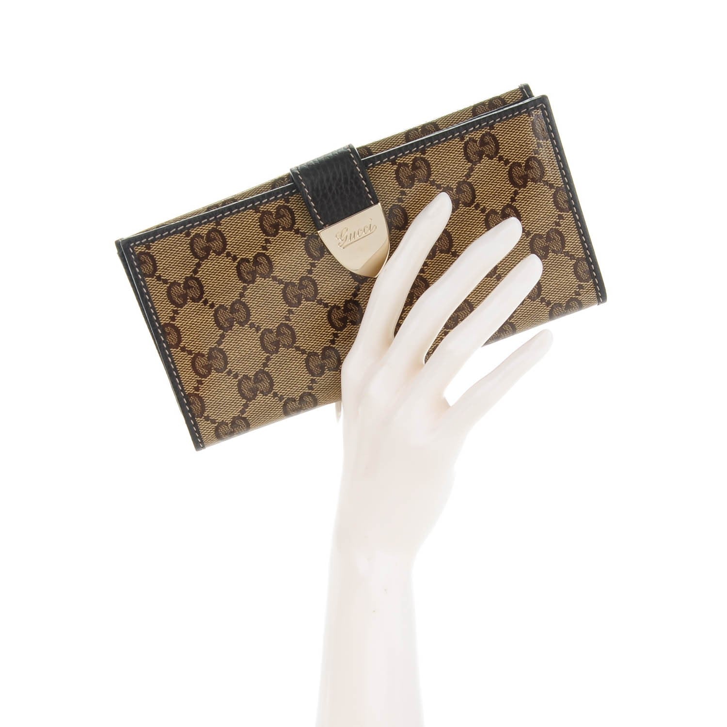 Gucci Crystal Monogram Dollar Calfskin Continental Wallet Beige Ebony Testa di Moro 2 of 8