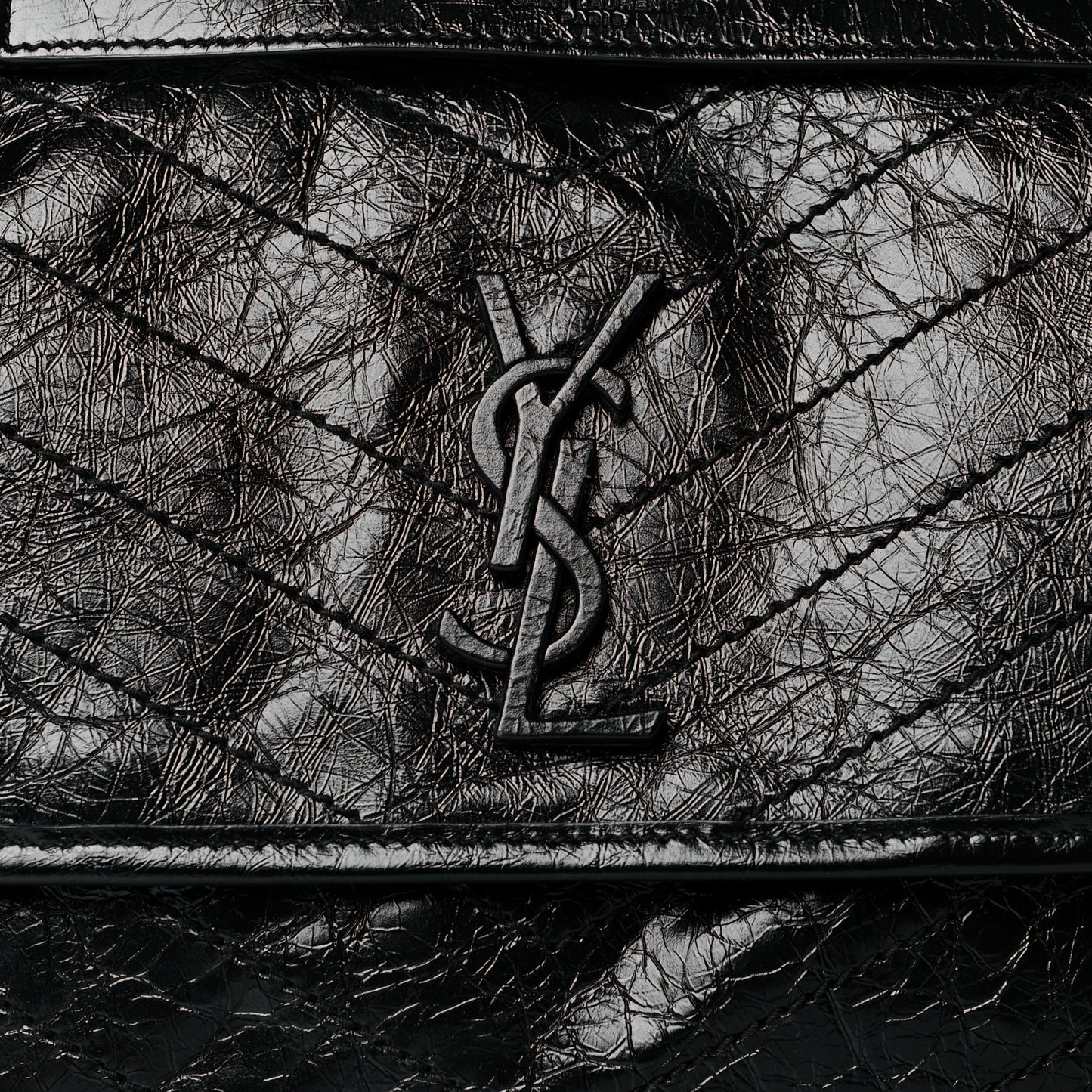 Crinkled Calfskin Matelasse Monogram Medium Niki Chain Satchel Black