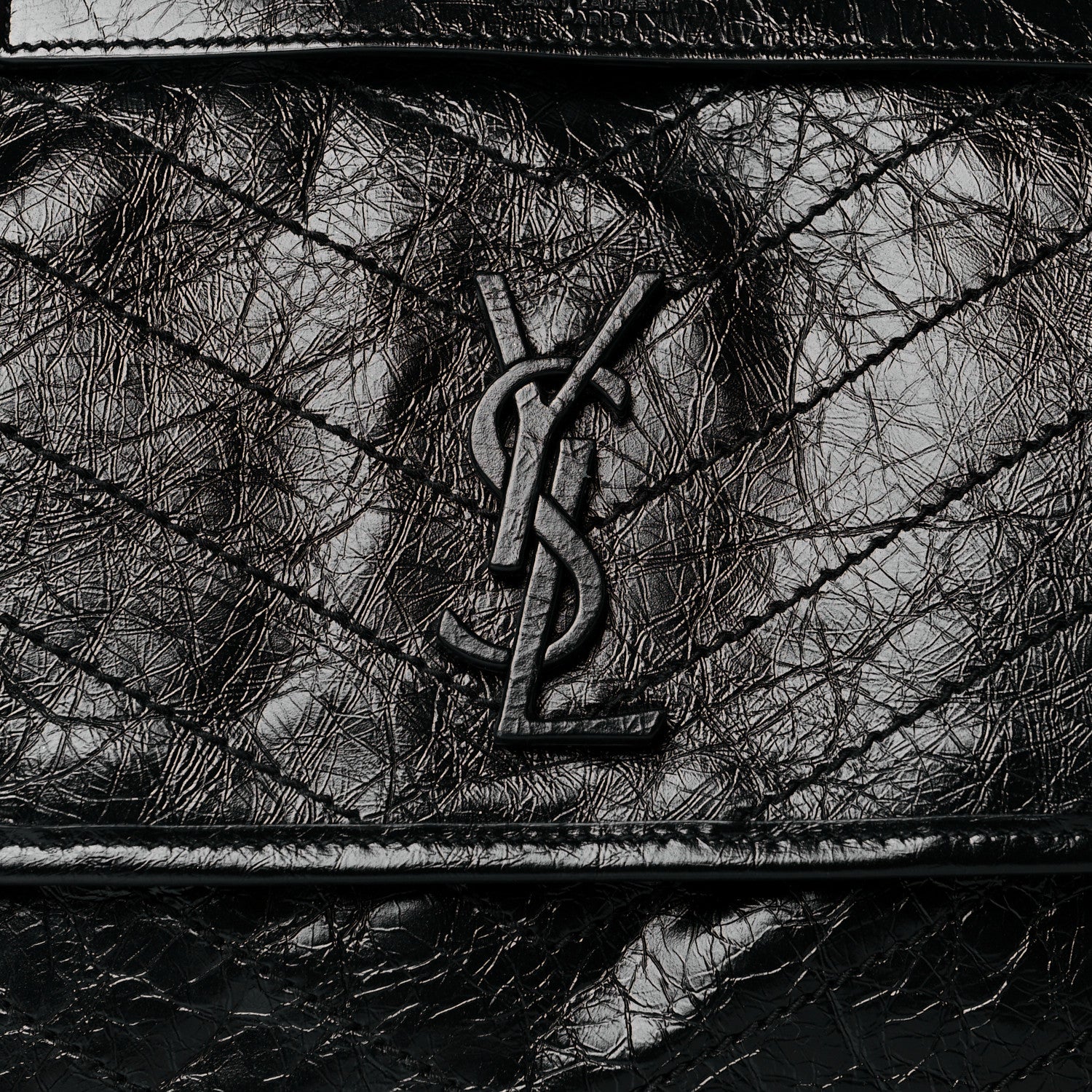 Saint Laurent Crinkled Calfskin Matelasse Monogram Medium Niki Chain Satchel Black 8 of 11