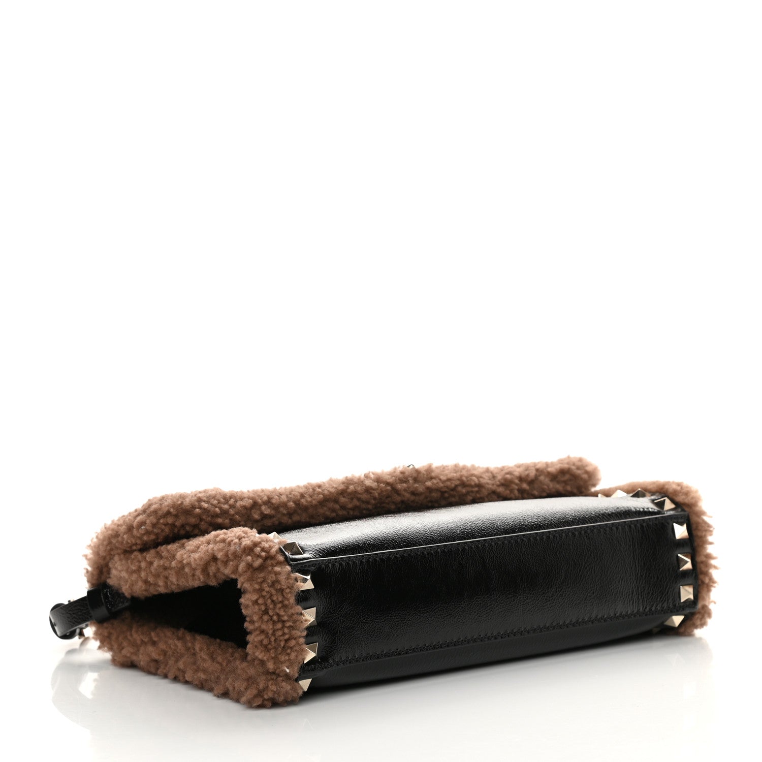 Valentino Garavani Textured Patent Calfskin Shearling Medium Rockstud Flip Lock Crossbody Bag Black 3 of 10
