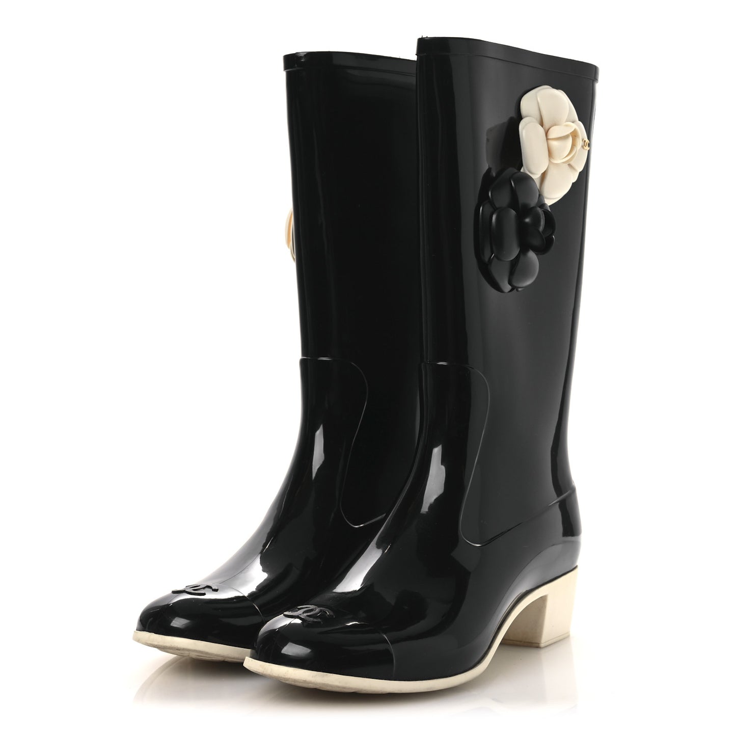 Rubber Camellia Rain Boots 40 Black