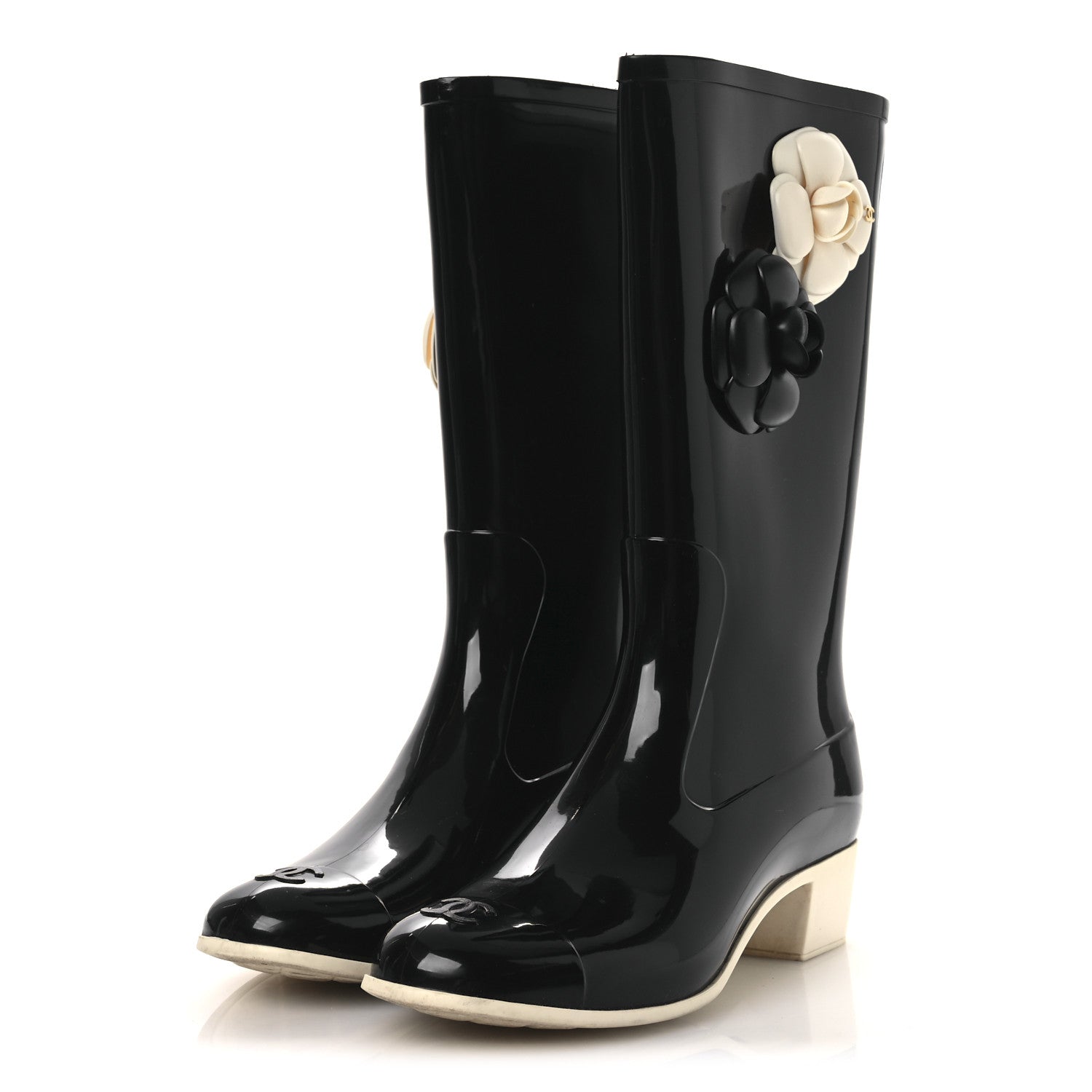 Chanel Rubber Camellia Rain Boots 40 Black 4 of 11