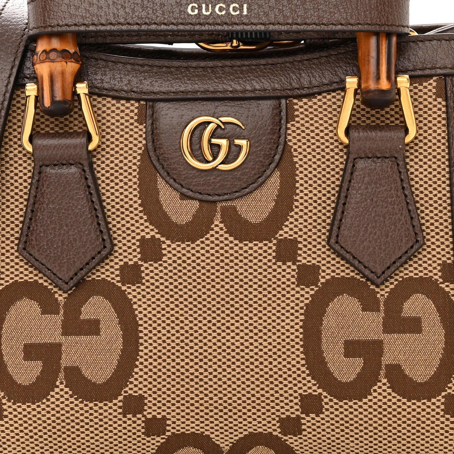 Monogram Jumbo GG Textured Dollar Calfskin Mini Diana Tote Bag Camel Ebony New Acero