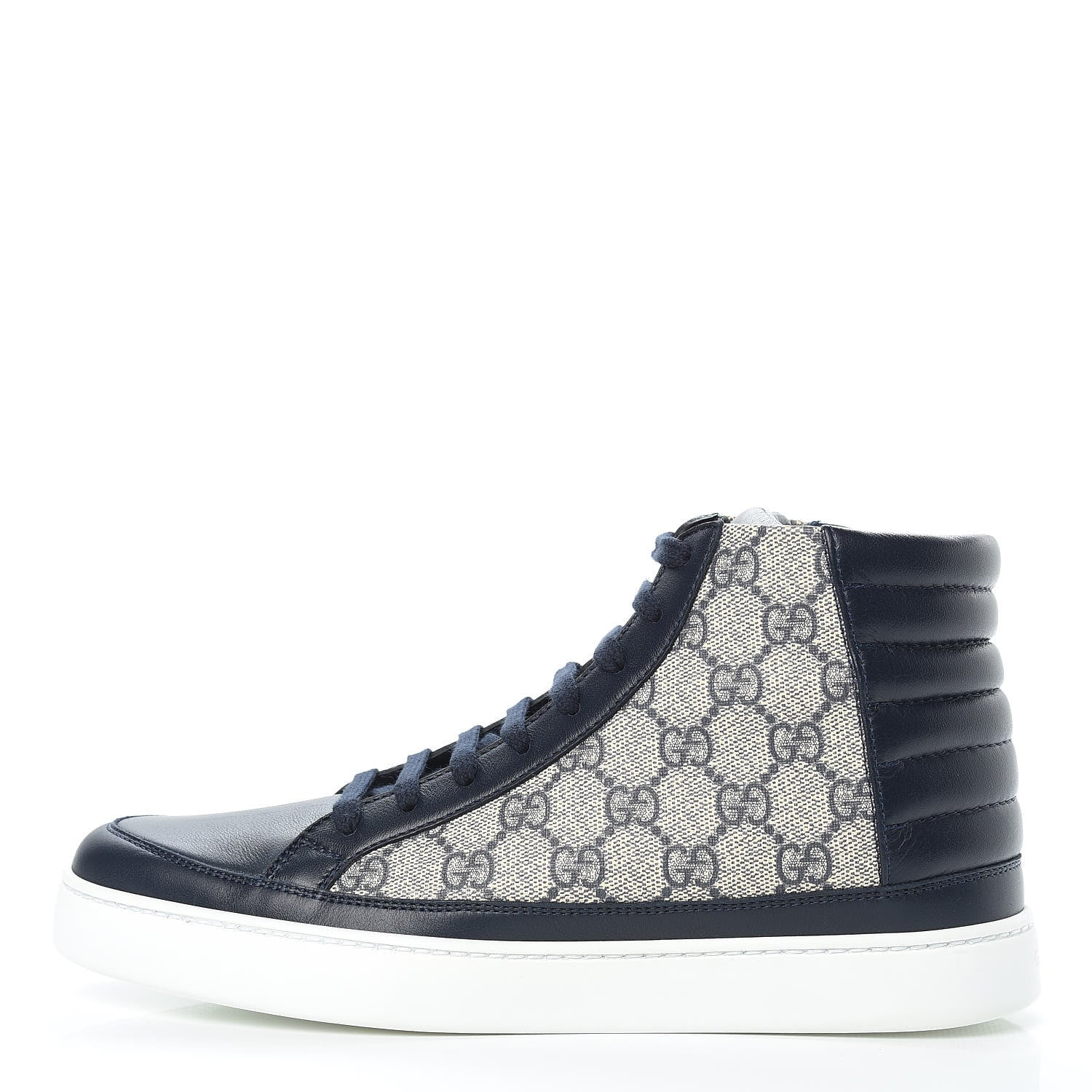 Gucci GG Supreme Monogram Calfskin Mens Hightop Sneakers 6 Beige Blue 1 of 9