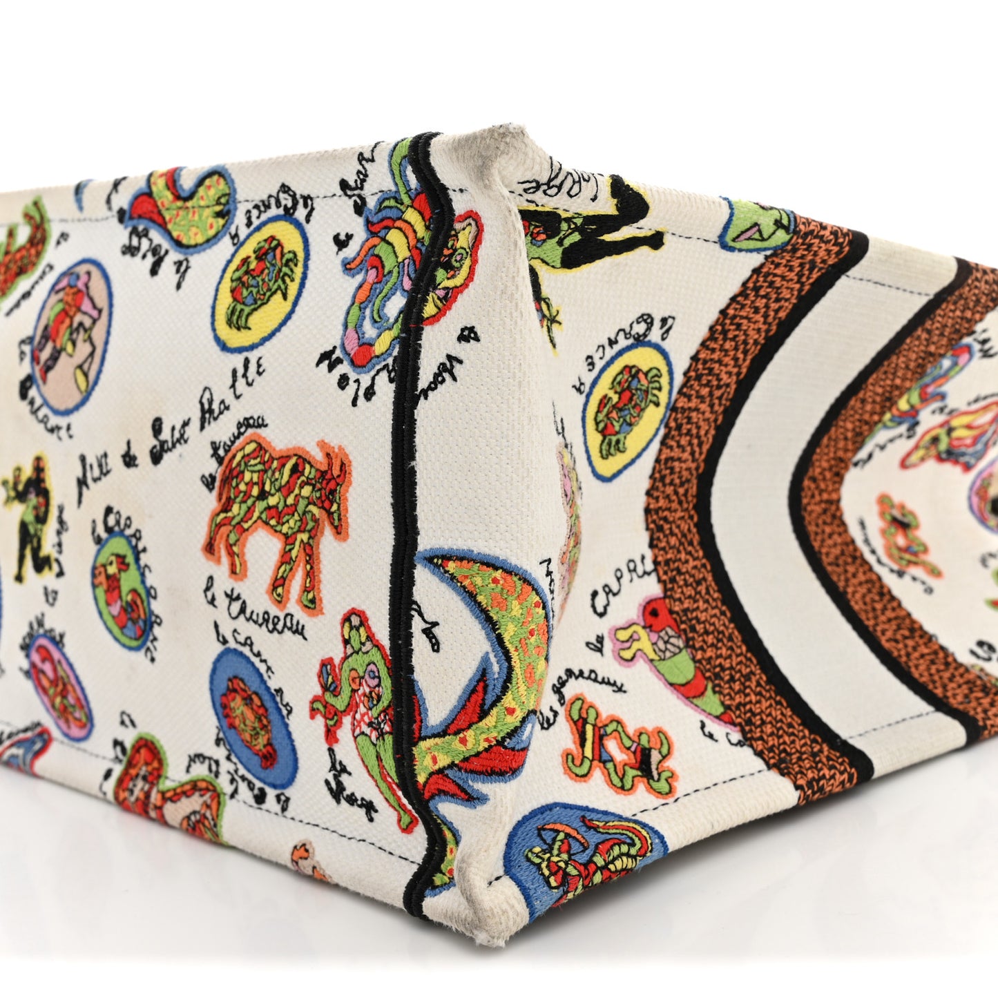 Canvas Embroidered Dragon Zodiac Medium Book Tote White Multicolor