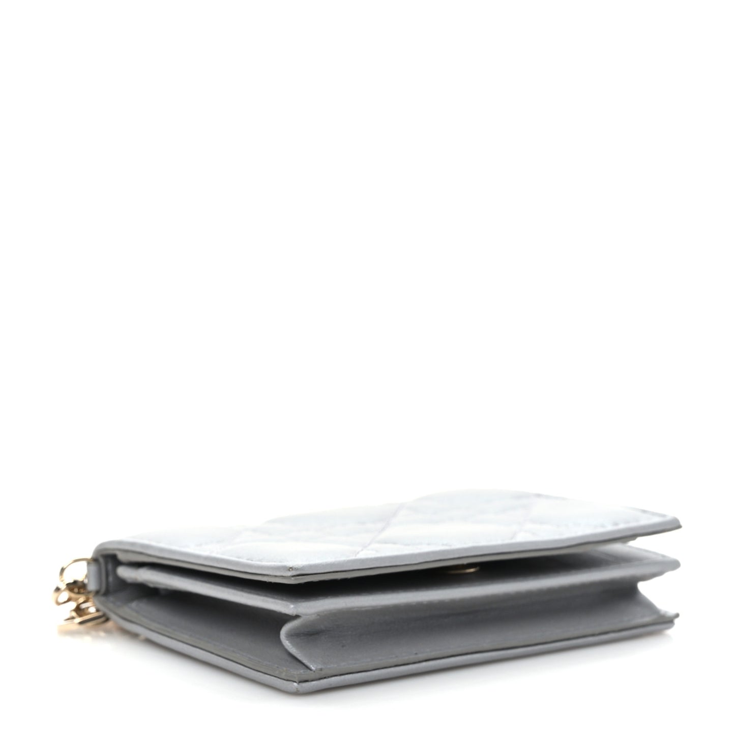 Metallic Lambskin Cannage SmallLady Dior Flap Card Holder Silver