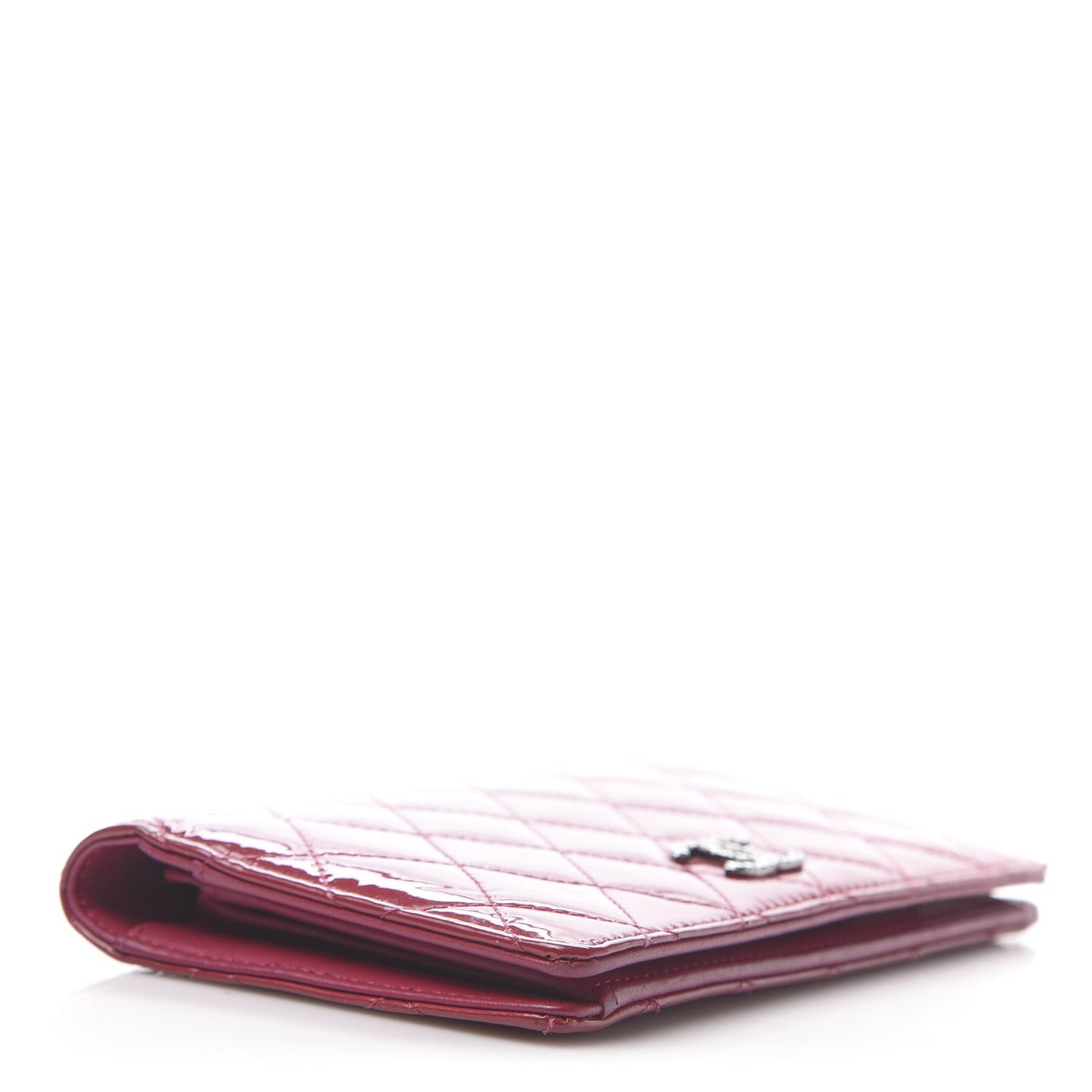Patent Calfskin Quilted Large Brilliant Flap Wallet Fuchsia