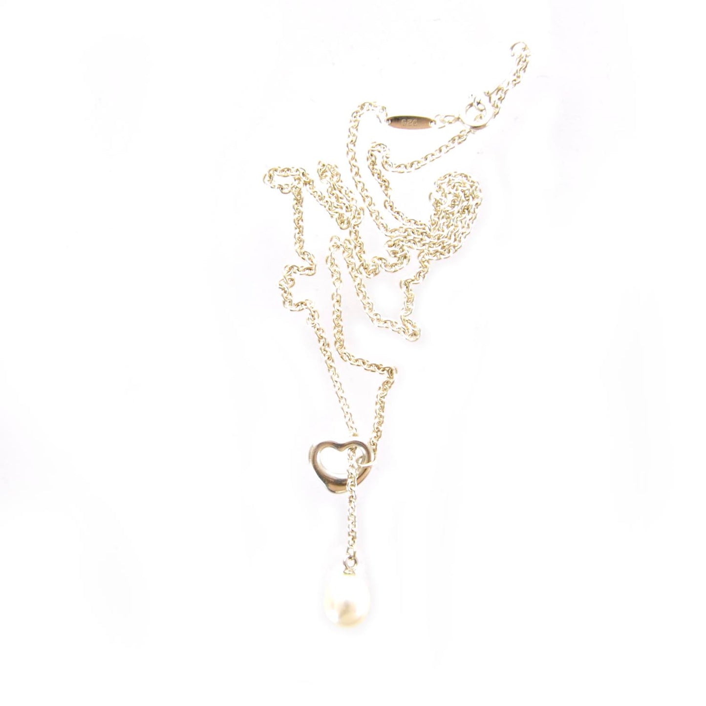 Sterling Silver Pearl 7.5-8mm Elsa Peretti Open Heart Lariat Necklace