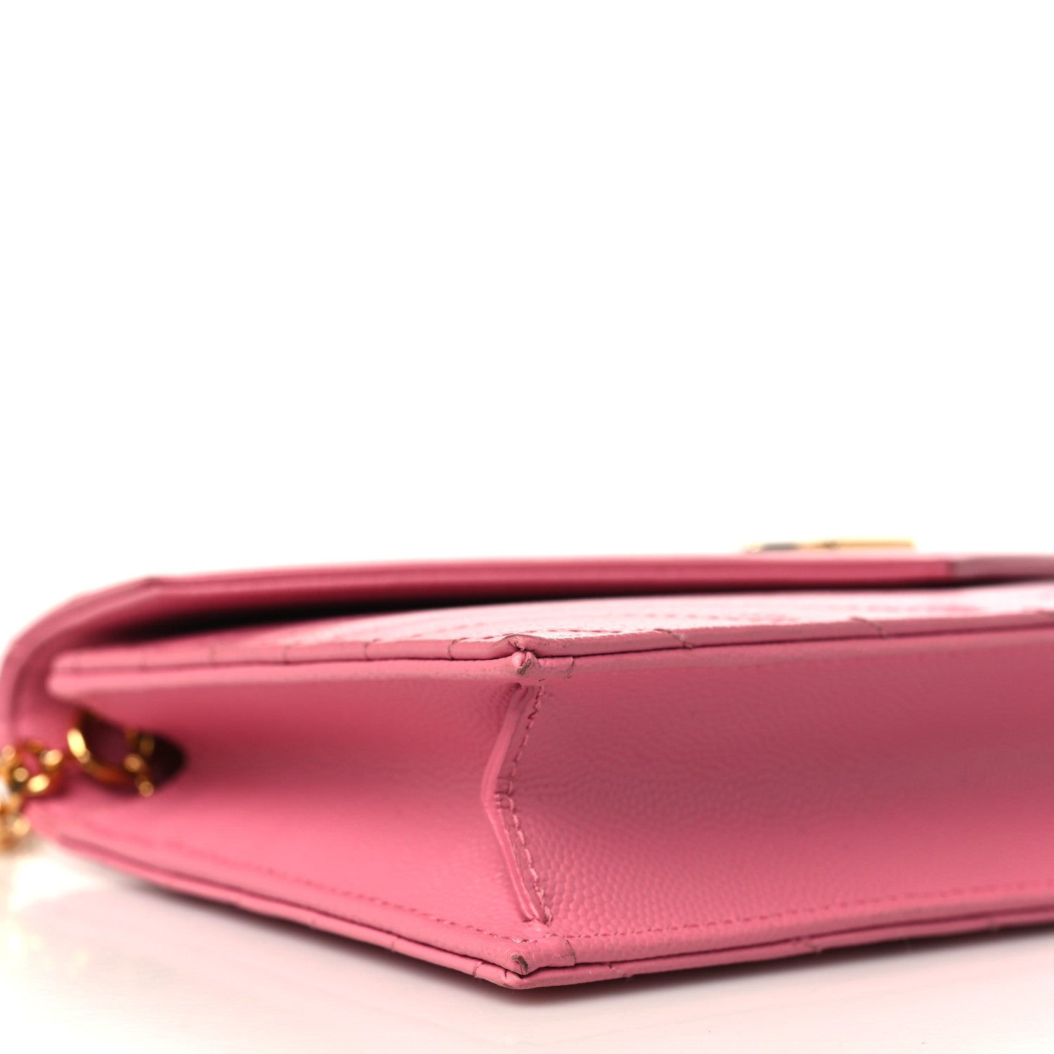 Saint Laurent Grain De Poudre Matelasse Chevron Monogram Envelope Chain Wallet Rose Clair 9 of 10