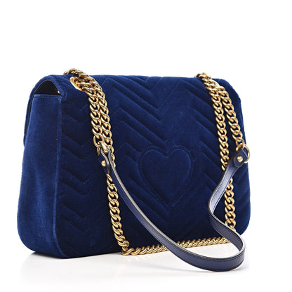 Gucci Velvet Matelasse Medium GG Marmont Shoulder Bag Cobalt Blue 3 of 13