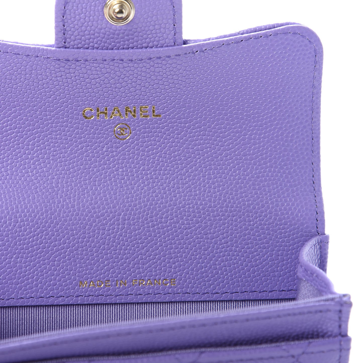 Caviar Quilted Flap Card Holder Wallet Purple