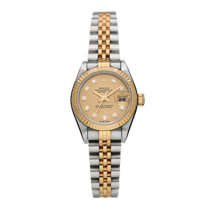 Rolex Stainless Steel 18K Yellow Gold Diamond 26mm Oyster Perpetual Datejust Watch Champagne 79173 1 of 6