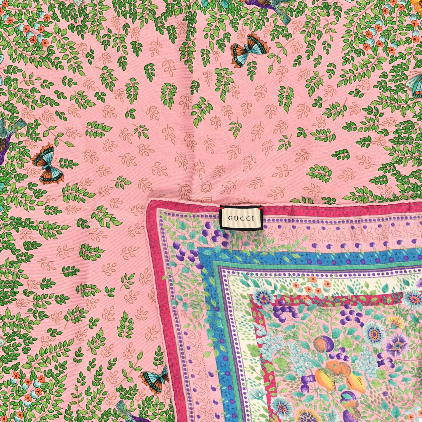 Silk Floral Square Scarf Pink Multicolor