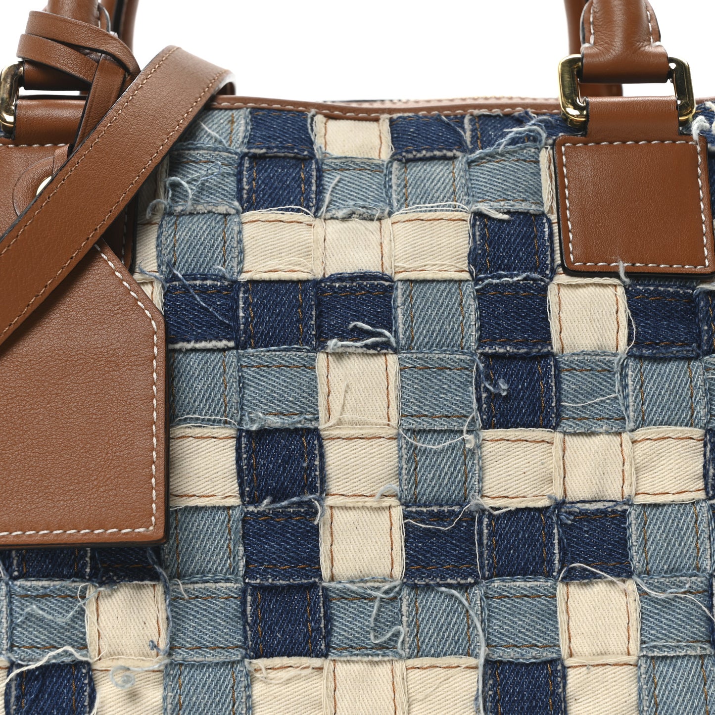 Jacquard Denim Calfskin Amazona 36 Blue Brown