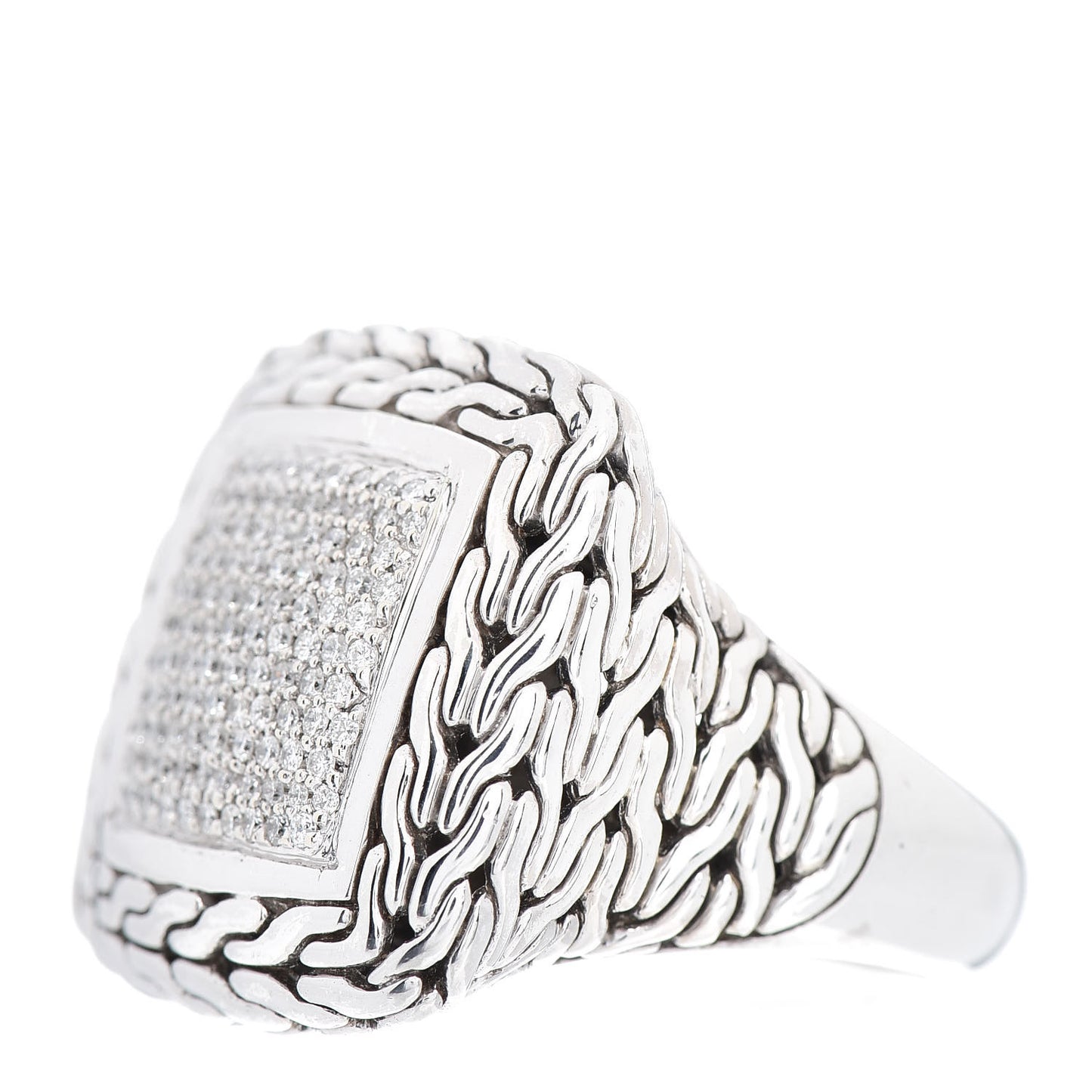 Sterling Silver 18K Yellow Gold Diamond Classic Chain Square Ring 60 9