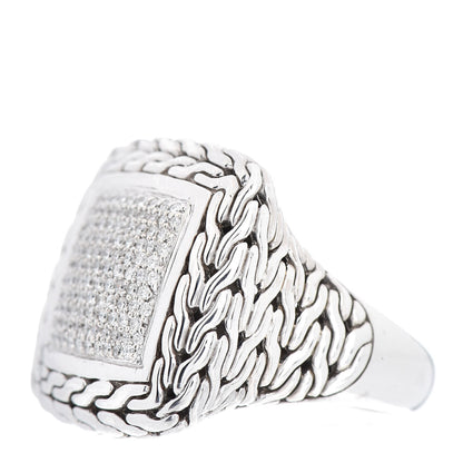 John Hardy Sterling Silver 18K Yellow Gold Diamond Classic Chain Square Ring 60 9 3 of 5