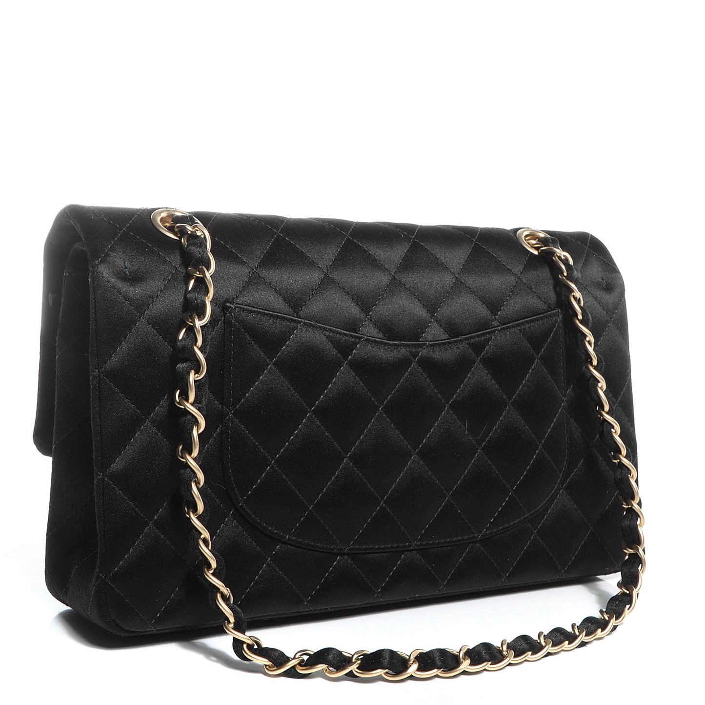 Satin Quilted Medium Double Flap Black