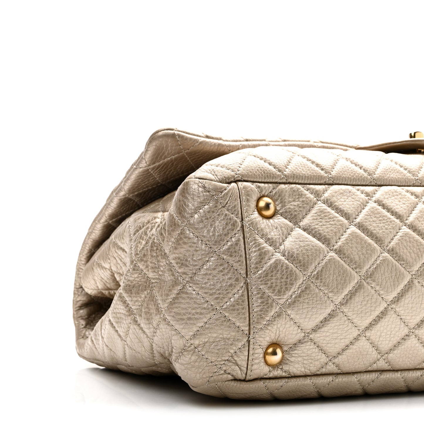 Metallic Calfskin Quilted Small XXL Travel Flap Bag Gold