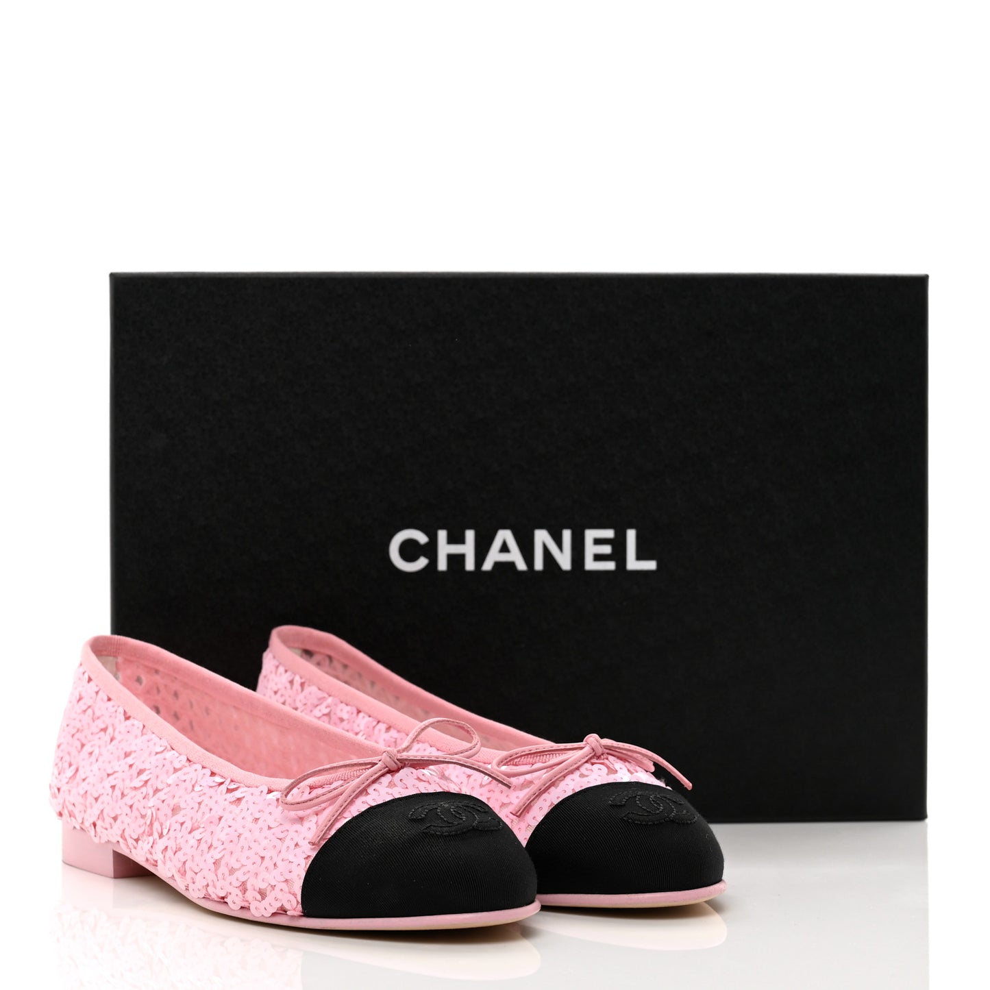 Sequins Satin Cap Toe CC Flat 37 Pink Black