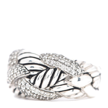David Yurman Sterling Silver Diamond 12mm Woven Cable Ring 53 6.25 3 of 5
