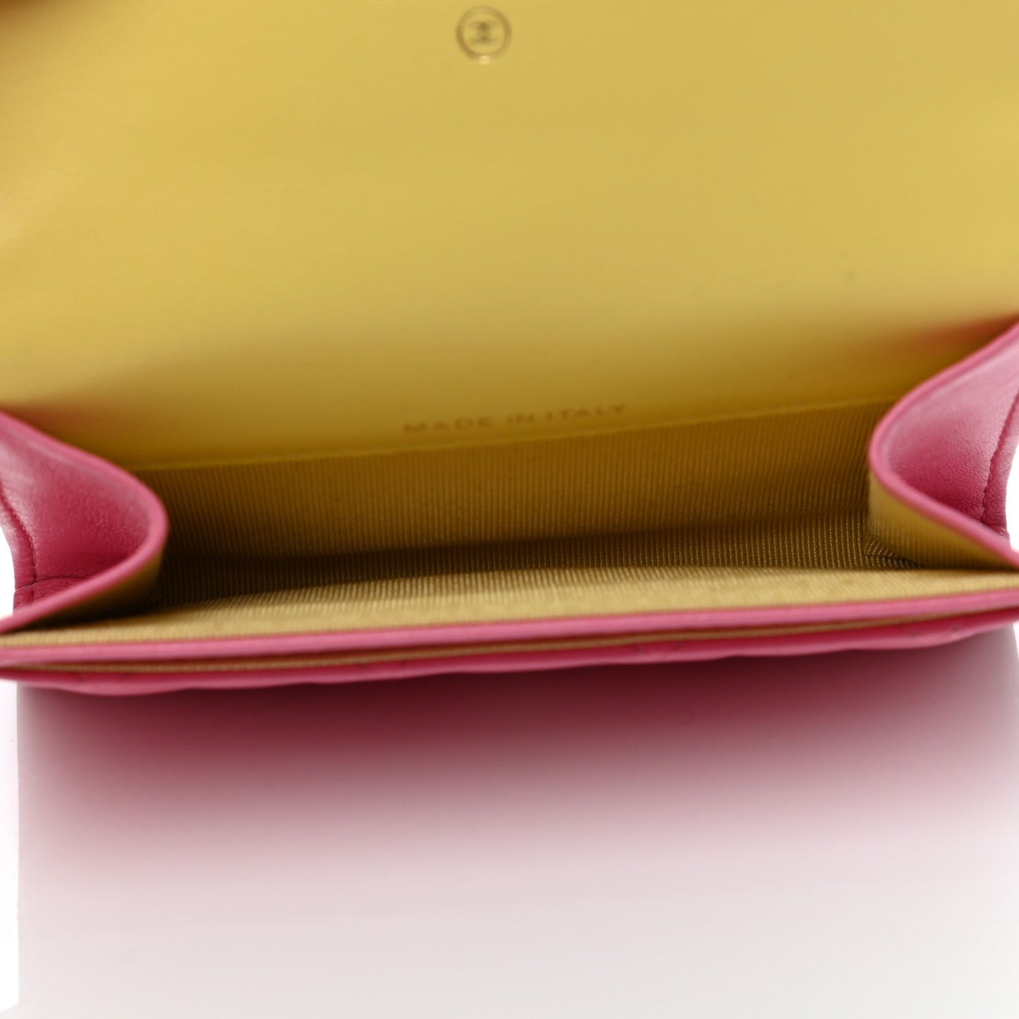 Lambskin Quilted Flap Card Holder Wallet Pink Yellow